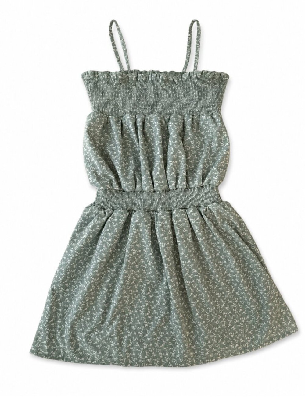 Kidpik Girls Sage Floral Smocked-Waist Dress M 10
